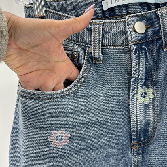 Tinseltown Floral-Peace-Print Wide-Leg Jeans deconstructed baggy festival size 1 - Picture 7 of 9